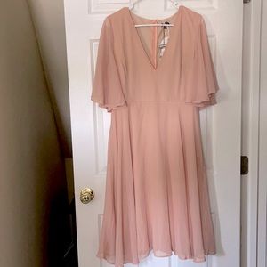 Blush Angel Sleeve Midi Skater Dress